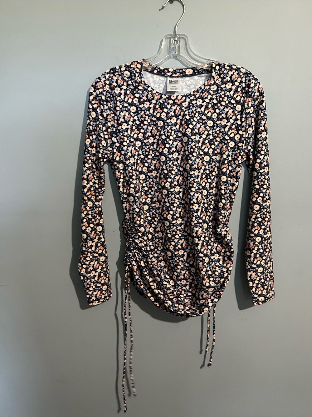 Motherhood Maternity Navy Floral Long-Sleeve Ruched Side Top